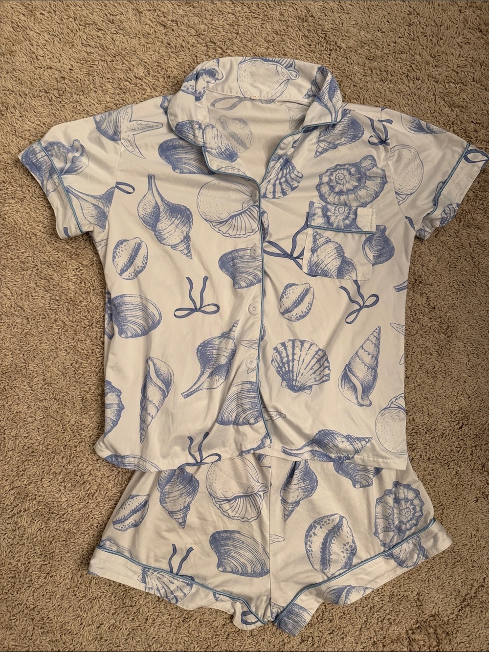 Women’s PJ Set Shell Shorts Pajama Button Up Small Medium